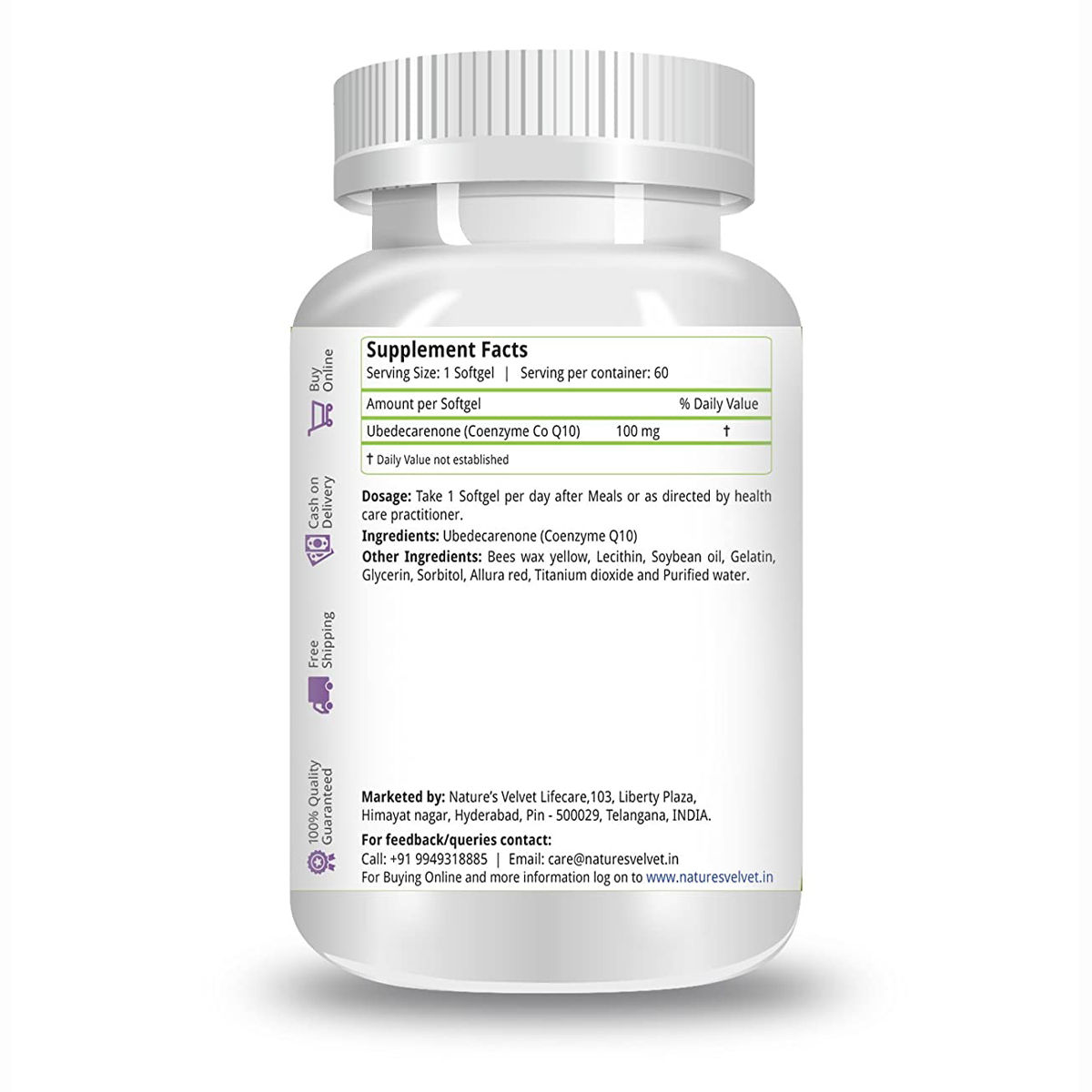 Nature's Velvet Coenzyme Q-10 100 mg, 60 Softgels, Pack of 1 