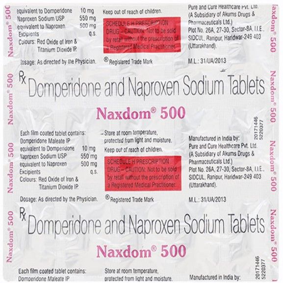 Naxdom 500 Tablet 15's, Pack of 15 TABLETS