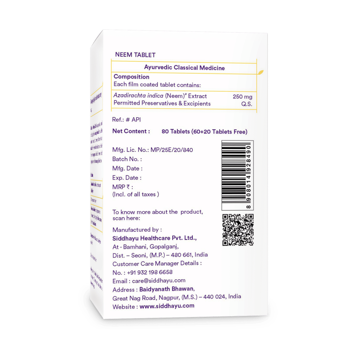 Siddhayu Neem Natural Skin Support, 80 Tablets Price, Uses, Side