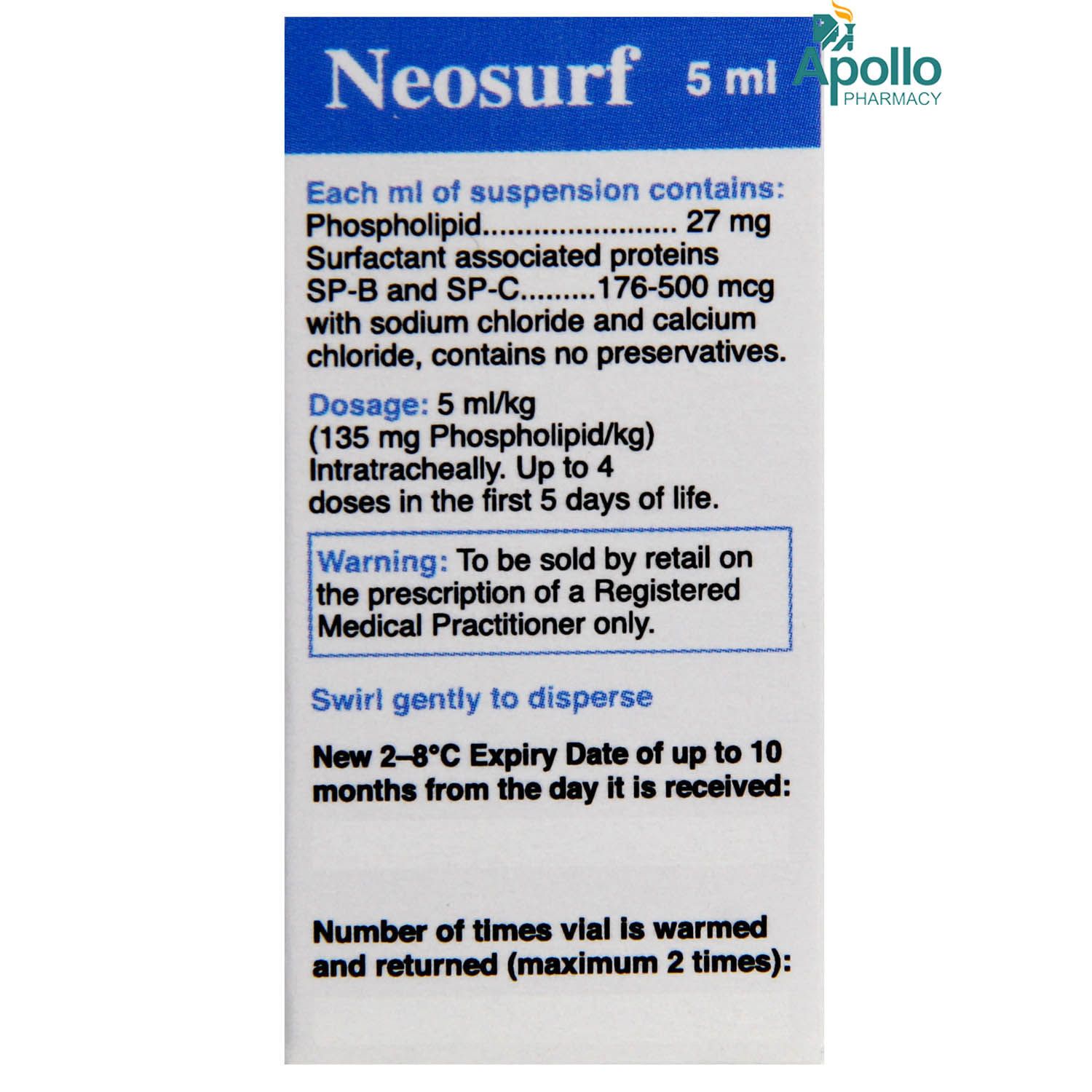 NEOSURF INJECTION 5ML Price, Uses, Side Effects, Composition - Apollo