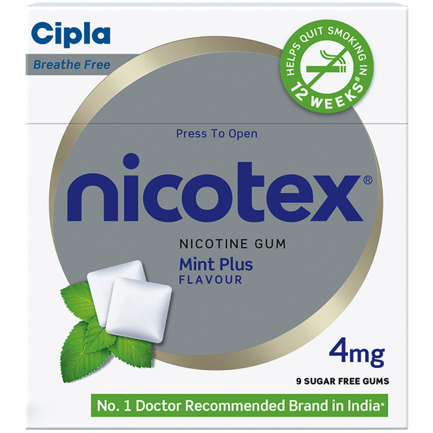 Nicotex Teeth Whitening Mint Plus 4mg, Pack of 1 Chewing Gums