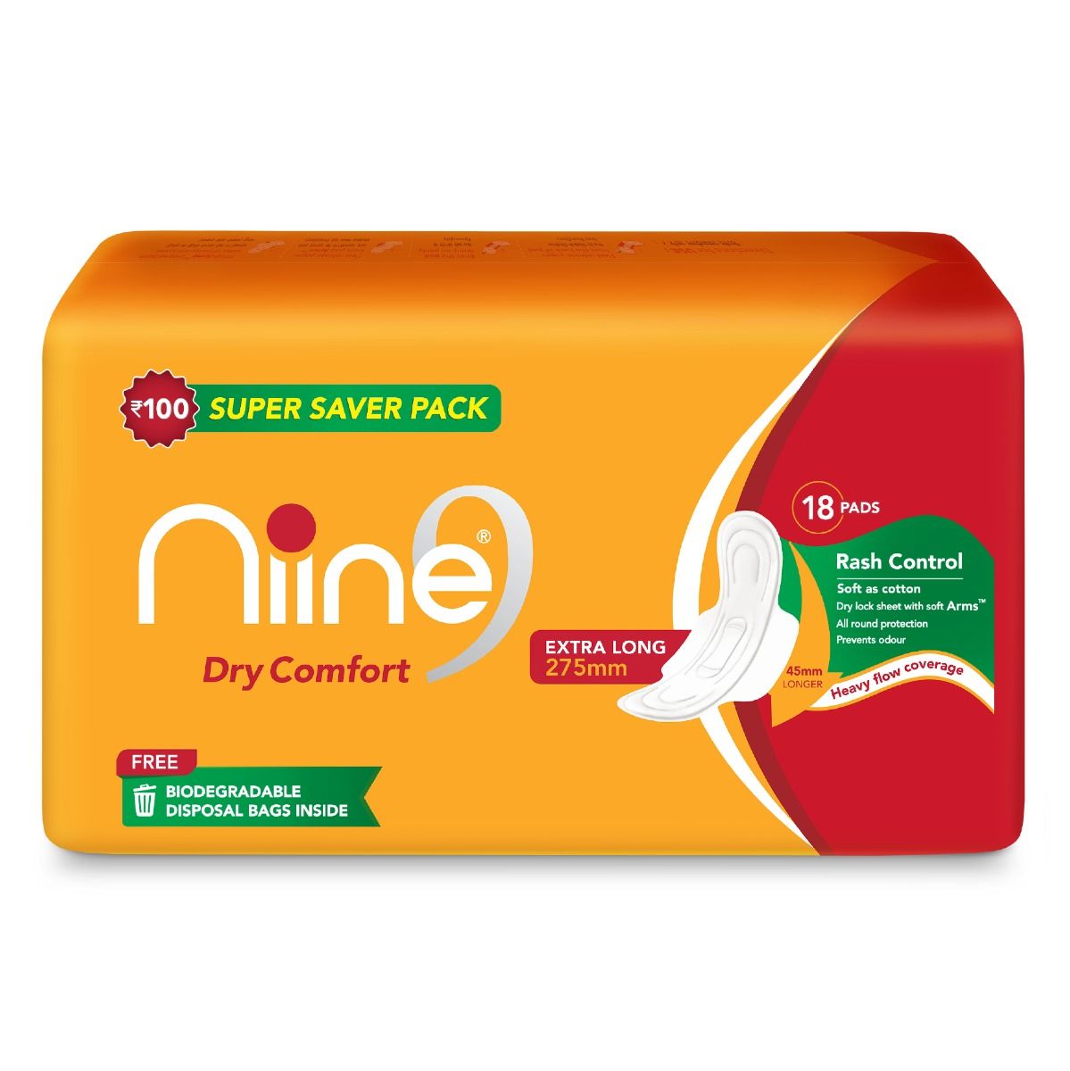 Buy Niine Dry Comfort Sanitary Napkin XL, 18 Count Online