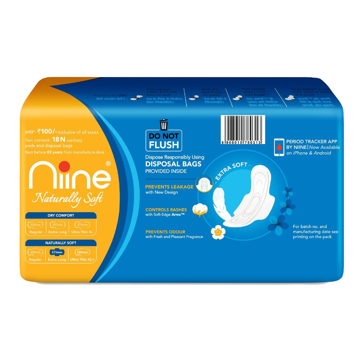 Buy Niine Naturally Soft Sanitary Napkins XL, 18 Count Online