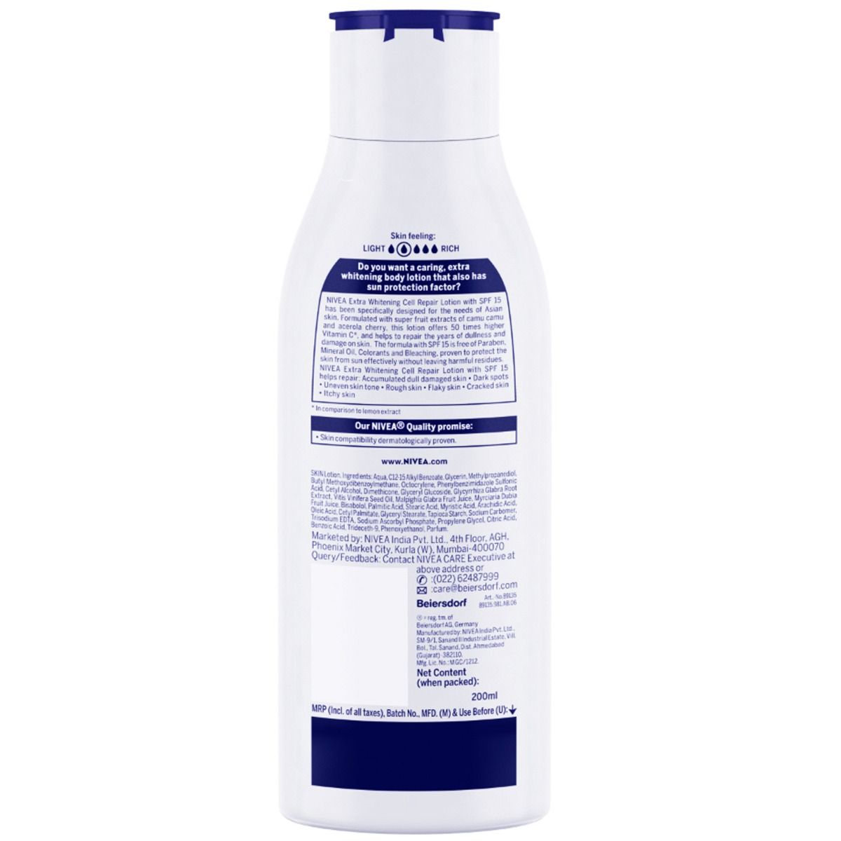 Nivea Extra Whitening Cell Repair Body Lotion Spf 15 200 Ml Price Uses Side Effects 8790