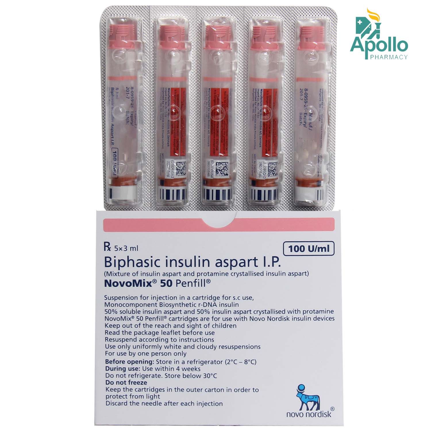 Novomix 50 100IU/ml Penfill 3ml Price, Uses, Side Effects, Composition ...