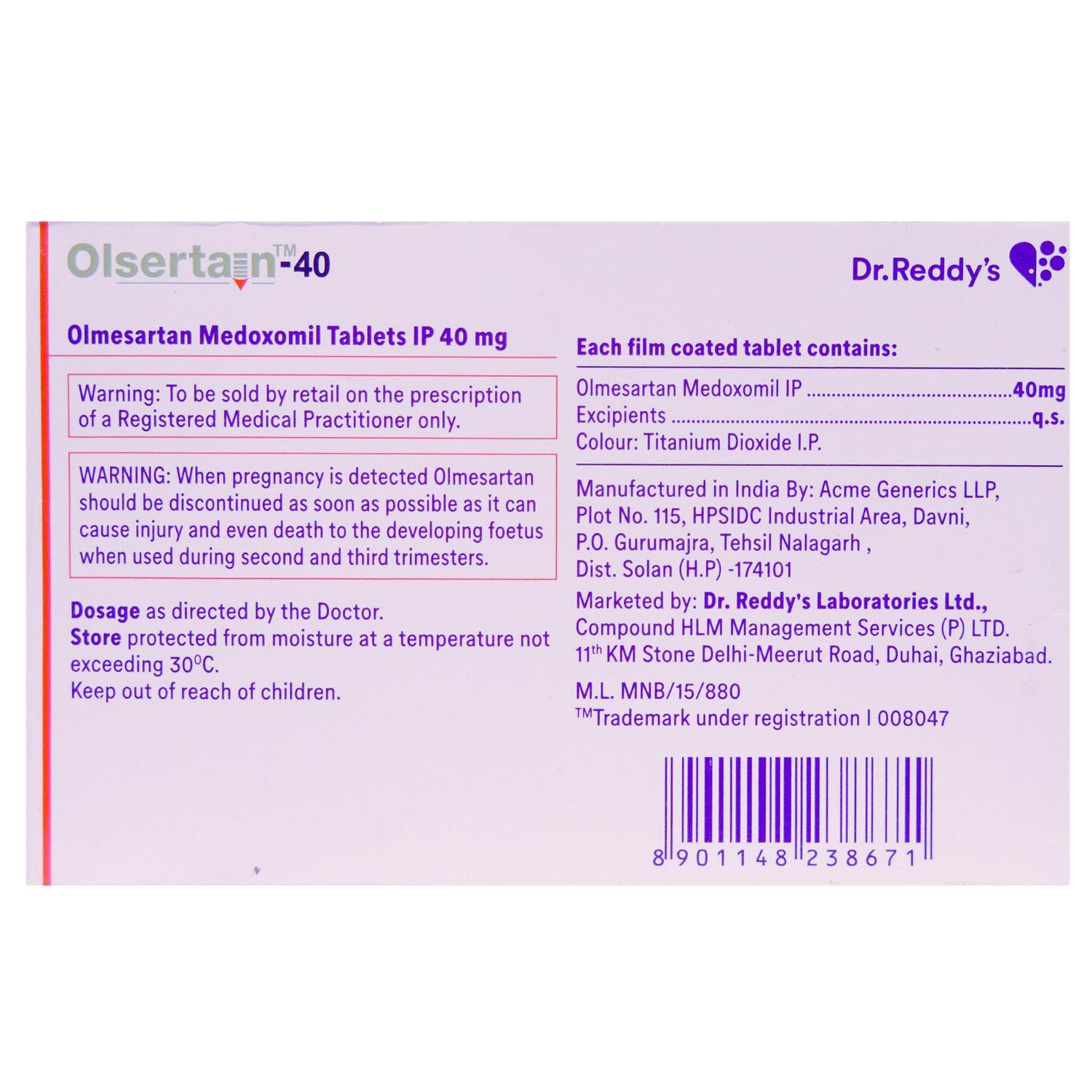 Olsertain-40 Tablet 15's Price, Uses, Side Effects, Composition 