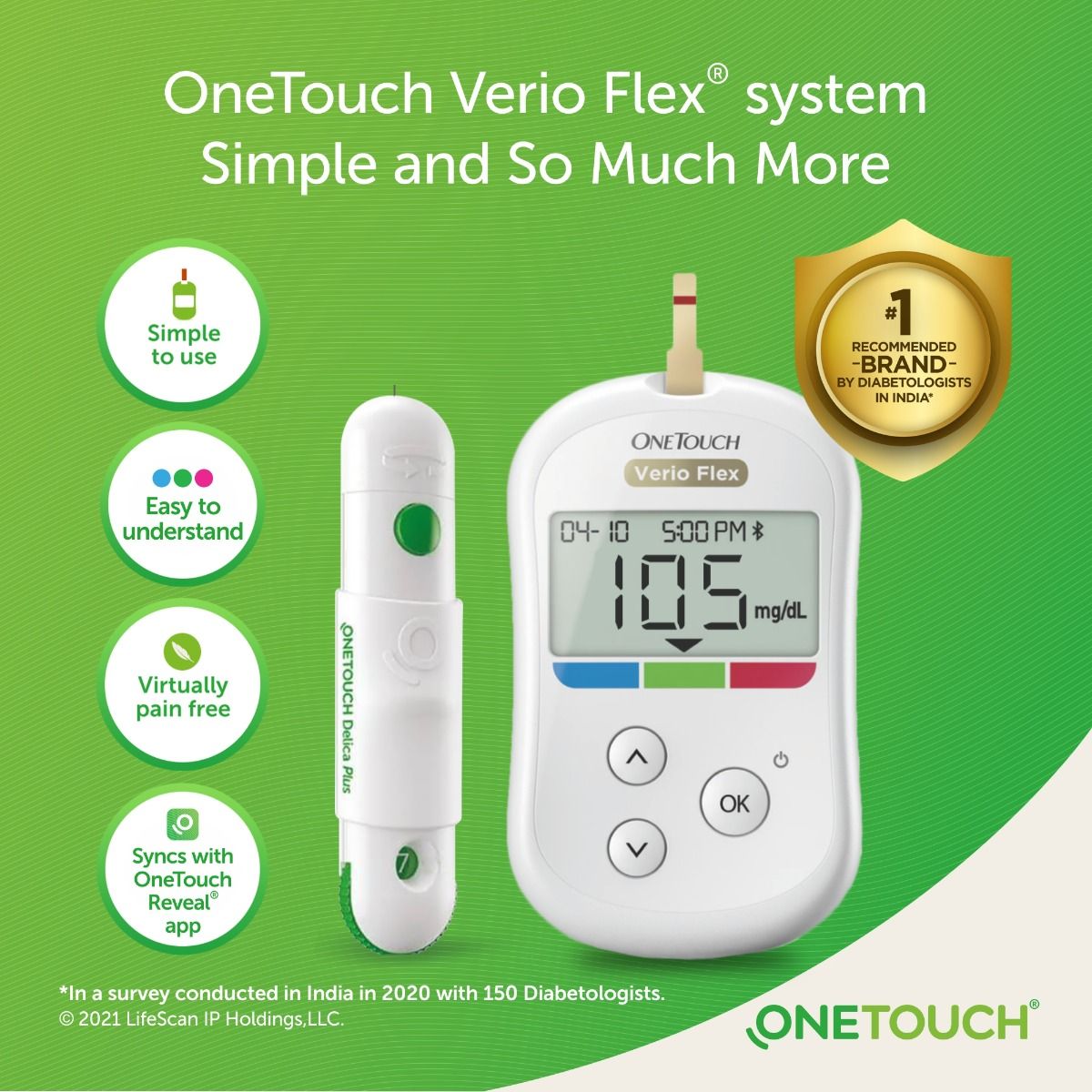 Verio Flex Blood Glucose Monitor with Reveal mobile