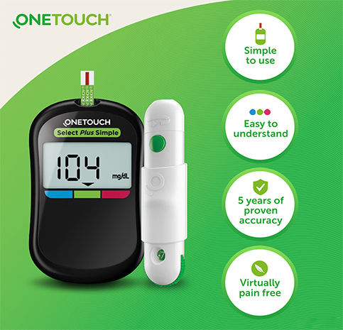 OneTouch Select Plus Simple Glucometer (FREE 10 strips + lancing device + 10 lancets), 1 Kit, Pack of 1 