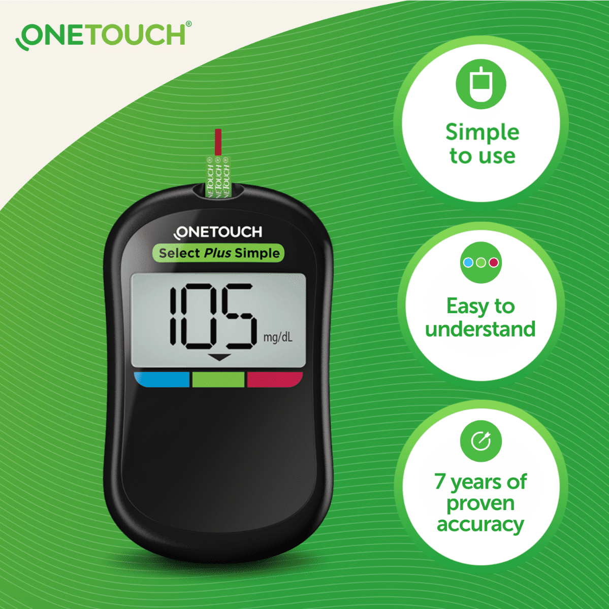 OneTouch Select Plus Simple Glucometer (Free 10 strips + Lancing Device + 10 Lancets), 1 Kit, Pack of 1 