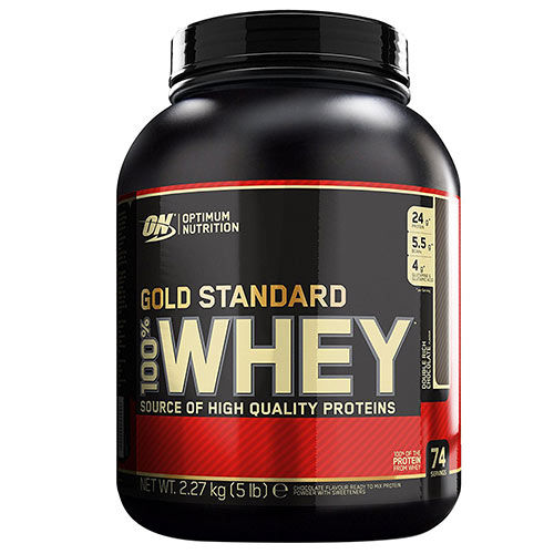 Optimum Nutrition 100% Whey Gold Standard Double Rich Chocolate Flavoured Powder, 5 lb, Pack of 1 