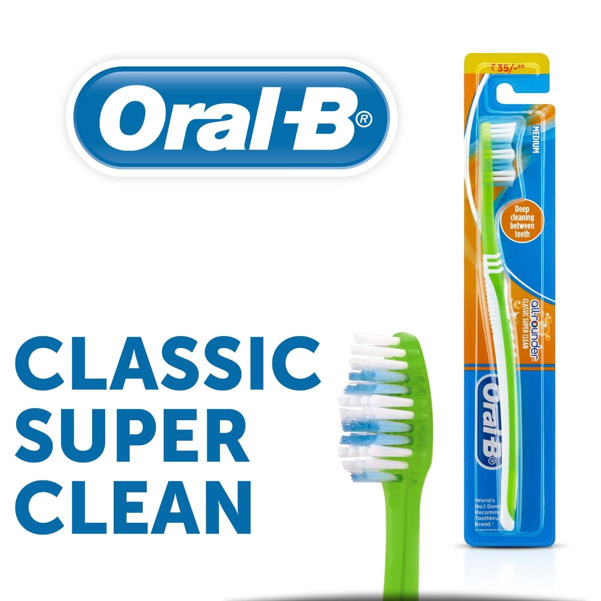 Oral-B All-Rounder Classic Super Clean Toothbrush Medium, 1 Count, Pack of 1 