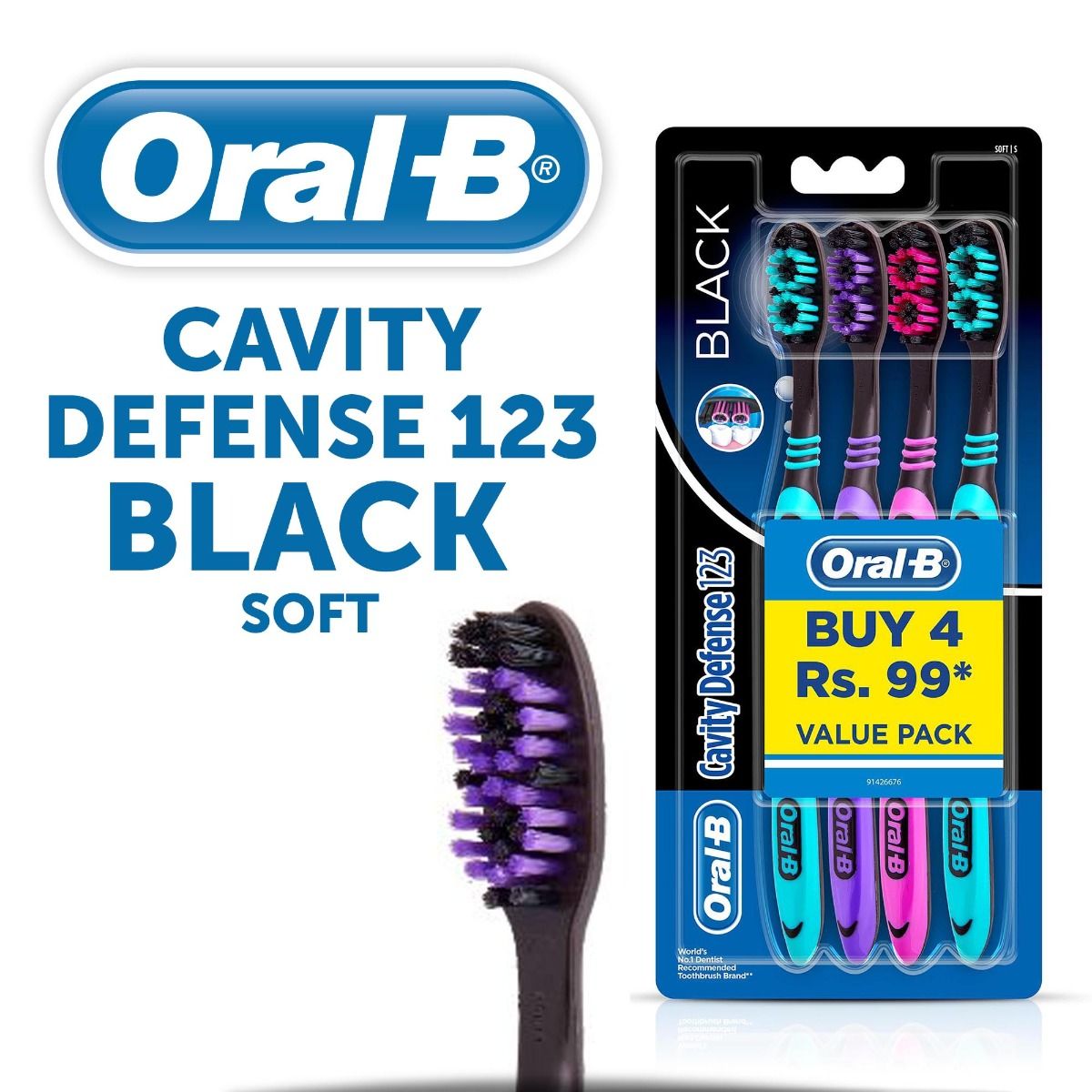 Buy Oral-B Cavity Defense 123 Black Soft Toothbrush, 4 Count (Buy 4 @ Rs.99) Online