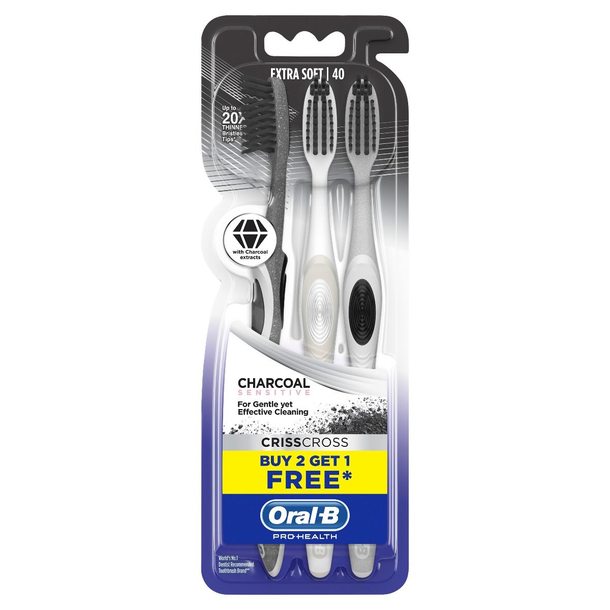 Buy Oral-B Charcoal Senstive Criss Cross Toothbrush, 3 Count (Buy 2, Get 1 Free) Online