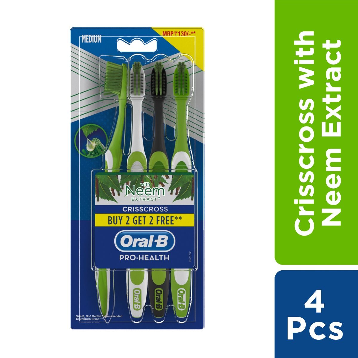 Buy Oral-B Criss Cross Neem Extract Medium Toothbrush, 4 Count (Buy 2, Get 2 Free) Online