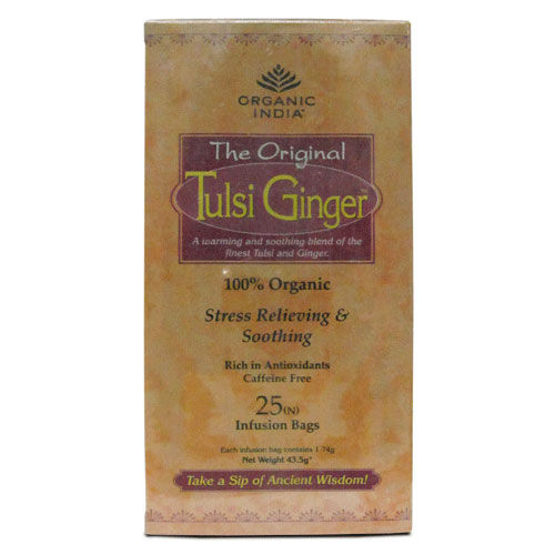 Organic India Tulsi Ginger Tea Bags, 25 Count, Pack of 1 