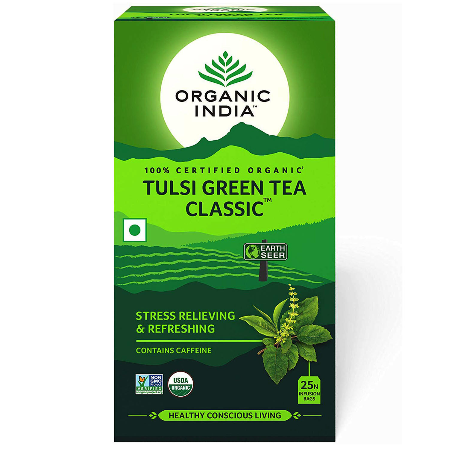Organic India Tulsi Green Tea Bags, 25 Count, Pack of 25 S