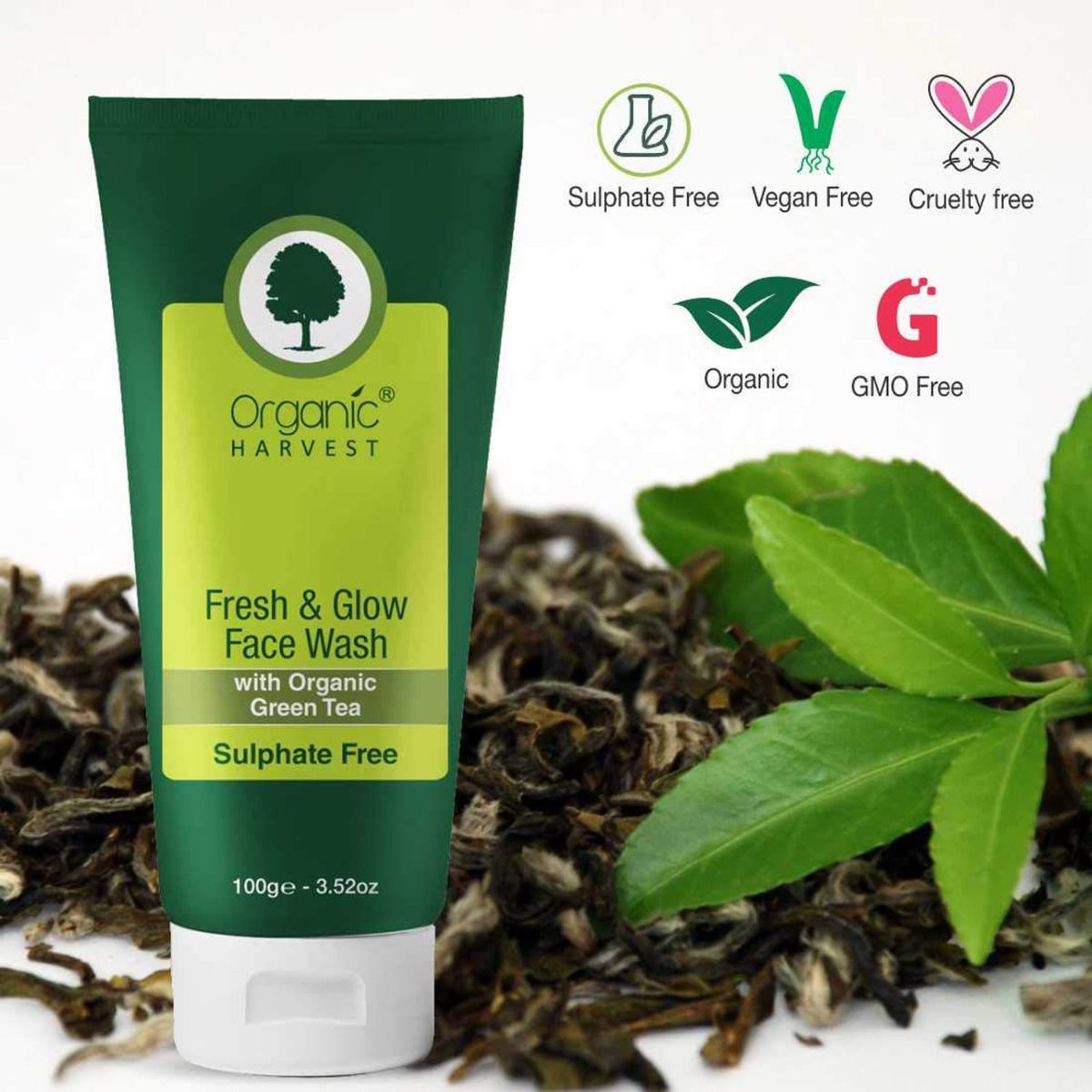 Organic Harvest Fresh & Glow Green Tea Face Wash, 100 gm, Pack of 1 