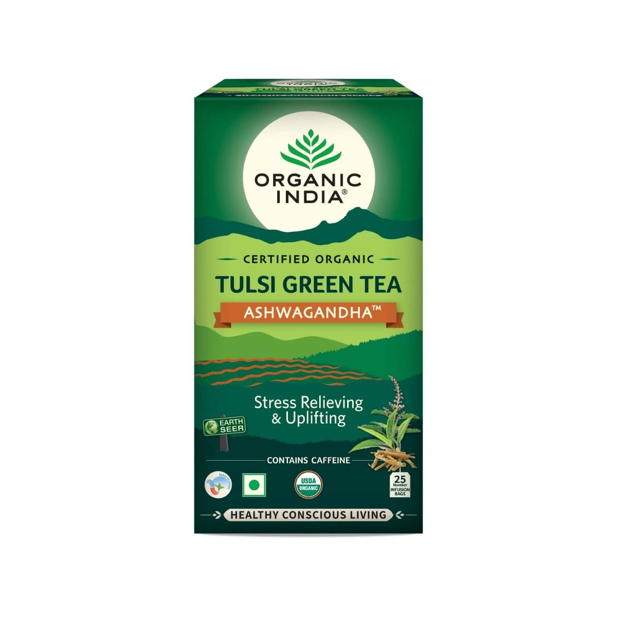 Organic India Tulsi Green Tea Ashwagandha Infusion Tea Bags 25 Count Price Uses Side Effects 2453