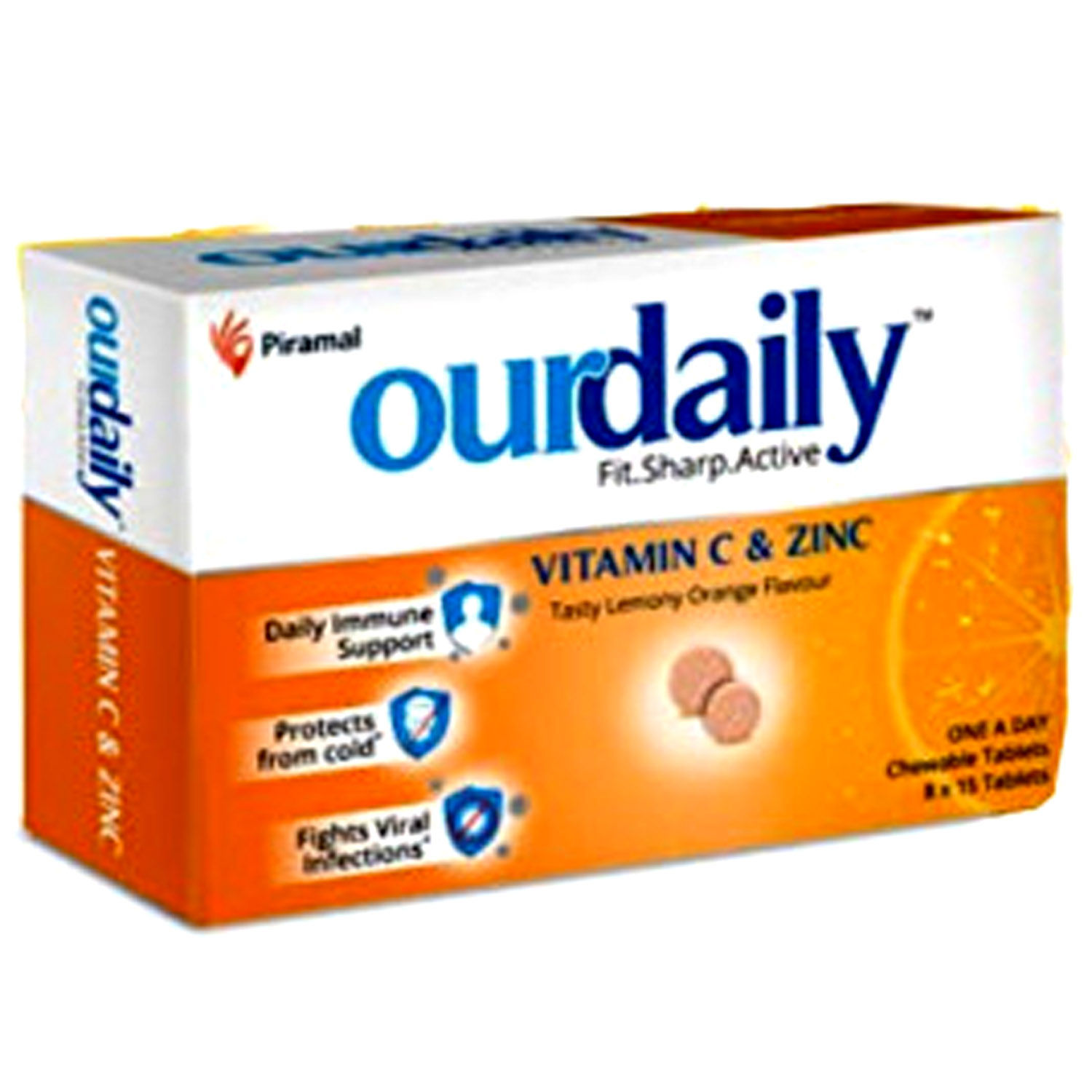Buy Ourdaily Vitamin C & Zinc Lemon & Orange Flavoured, 15 Tablets Online
