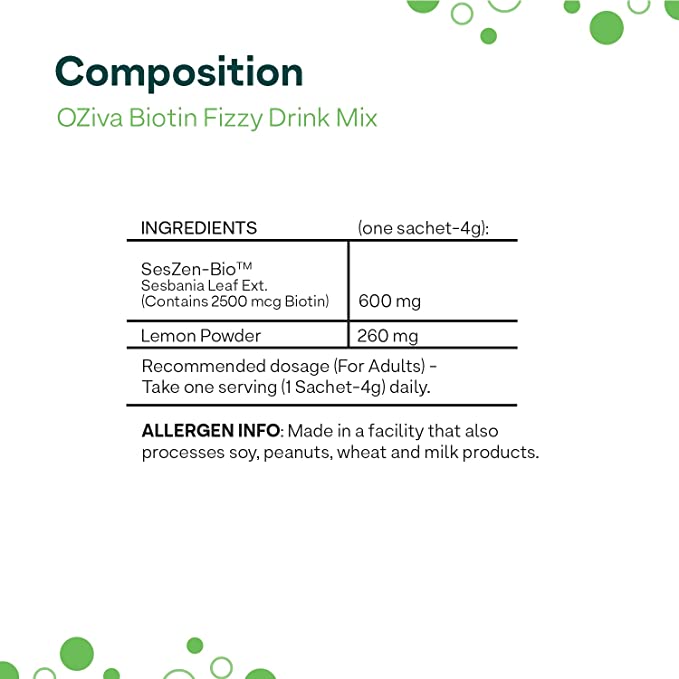 OZiva Biotin Fizzy Drink, 6 Sachets (6x4 gm), Pack of 1 