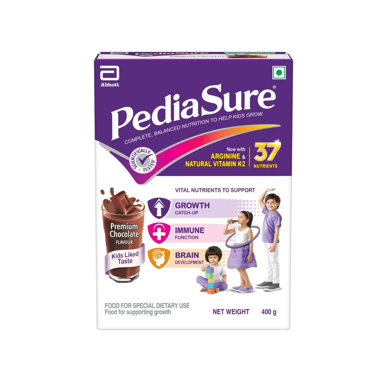 Pediasure Premium Chocolate Flavoured Kids Nutrition Drink, 400 gm Refill Pack, Pack of 1 