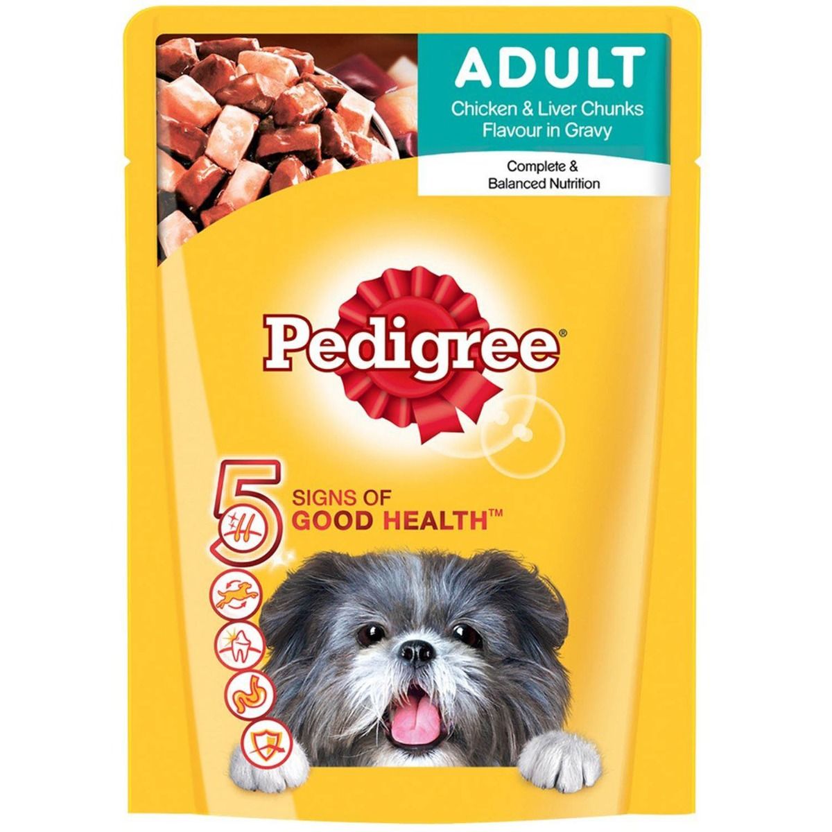 Pedigree Chicken & Liver Chunks Adult Dog Food, 80 gm, Pack of 1 