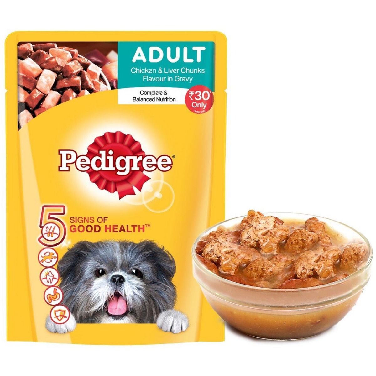 Pedigree Chicken & Liver Chunks Adult Dog Food, 80 gm, Pack of 1 