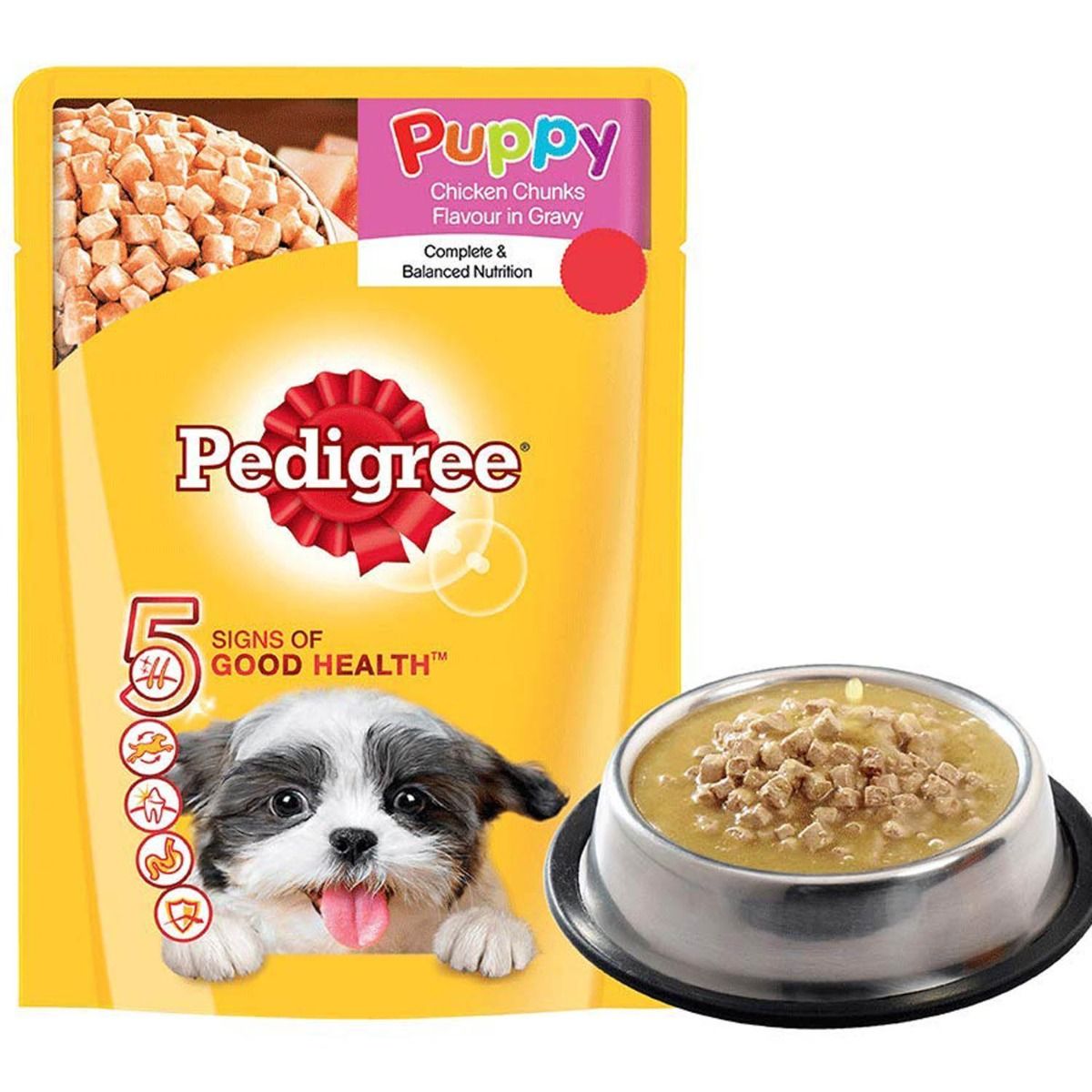 Pedigree Chicken Chunks Flavour Puppy Dog Food, 80 gm, Pack of 1 