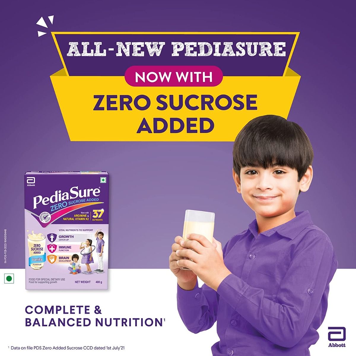 PediaSure Zero Sucrose Added Vanilla Flavour Powder, 400 gm, Pack of 1 