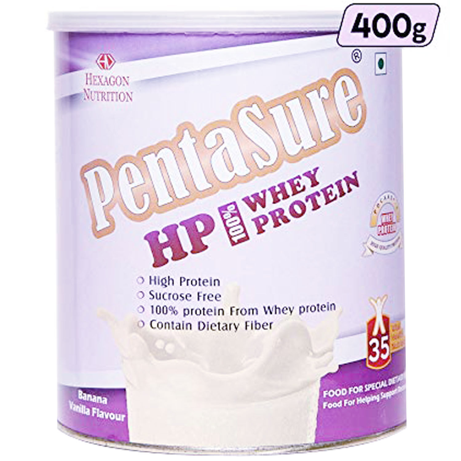 Buy Pentasure HP Banana & Vanilla Flavoured Whey Protein Powder, 400 gm Tin Online