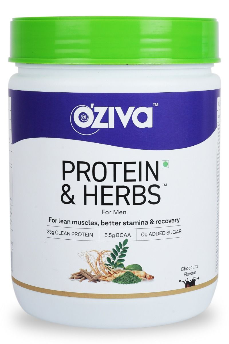OZiva Protein & Herbs Chocolate Flavour Powder for Men, 500 gm, Pack of 1 
