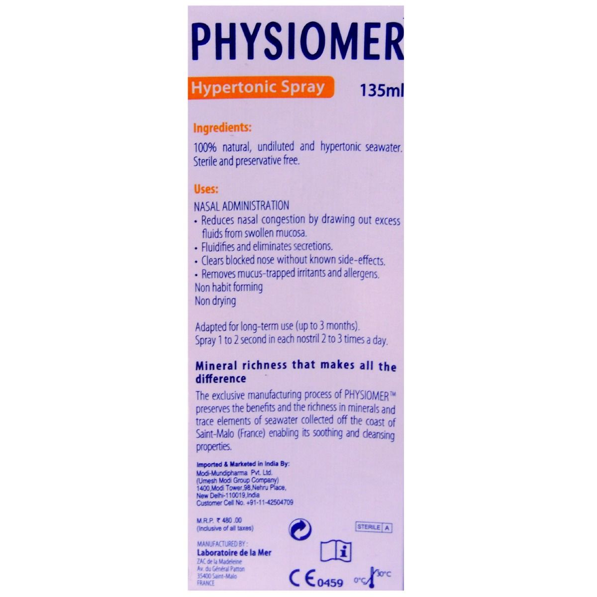 Physiomer Hypertonic Nasal Cleansing Spray, 135 ml, Pack of 1 