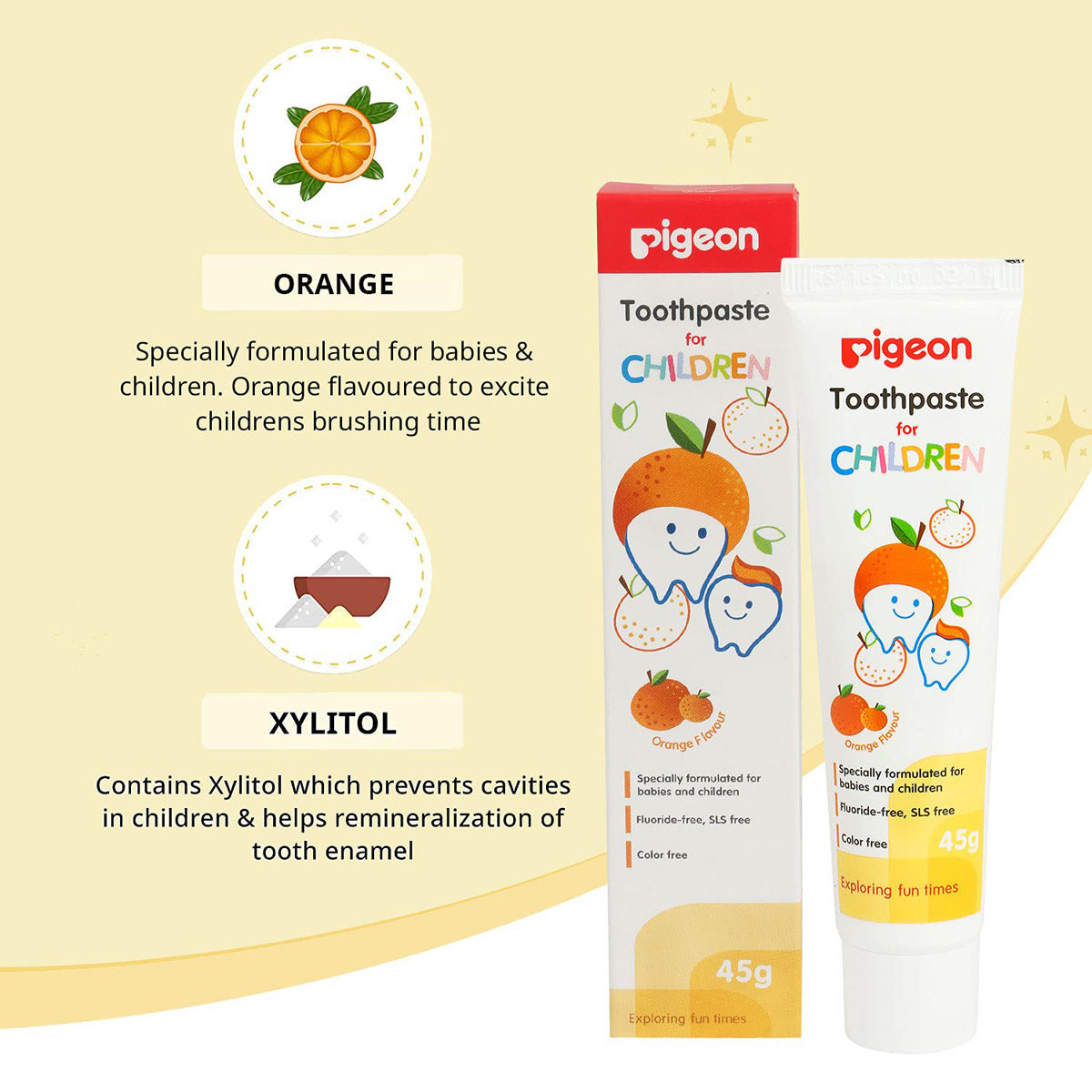 Pigeon Orange Flavour Toothpaste for Children, 45 gm, Pack of 1 