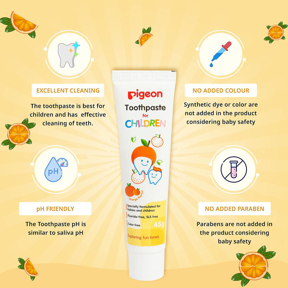 Pigeon Orange Flavour Toothpaste for Children, 45 gm, Pack of 1 