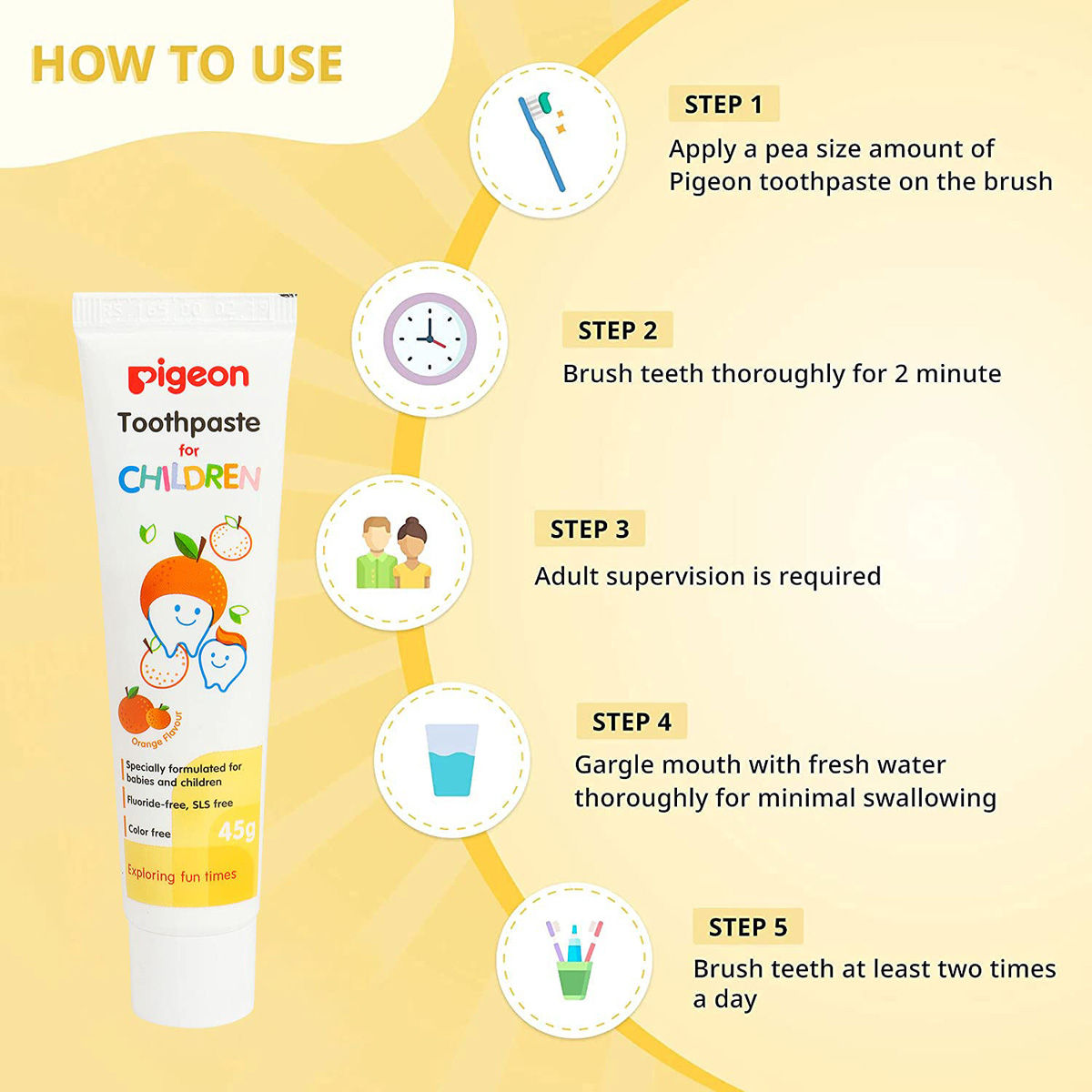 Pigeon Orange Flavour Toothpaste for Children, 45 gm, Pack of 1 