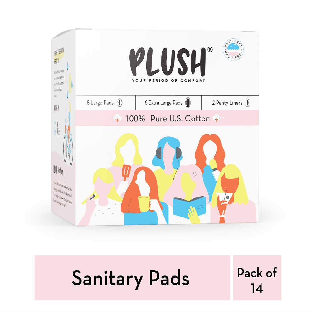 Buy Plush 100% Pure US Cotton Sanitary Pads, 14 Count Online