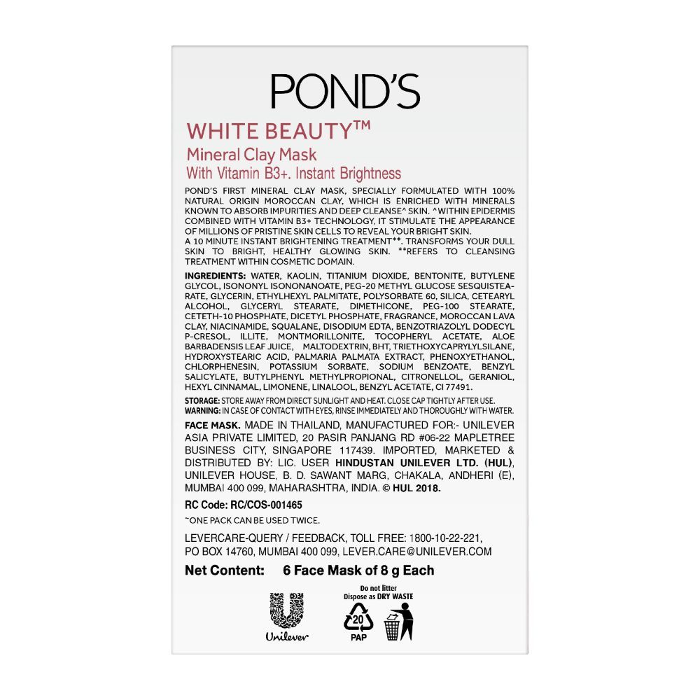 Ponds White Beauty Mineral Clay Mask, 8 gm, Pack of 1 
