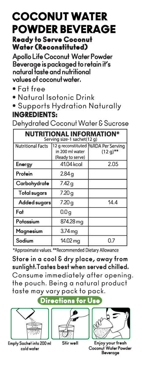 Apollo Life Coconut Water Powder, 12 gm, Pack of 1 