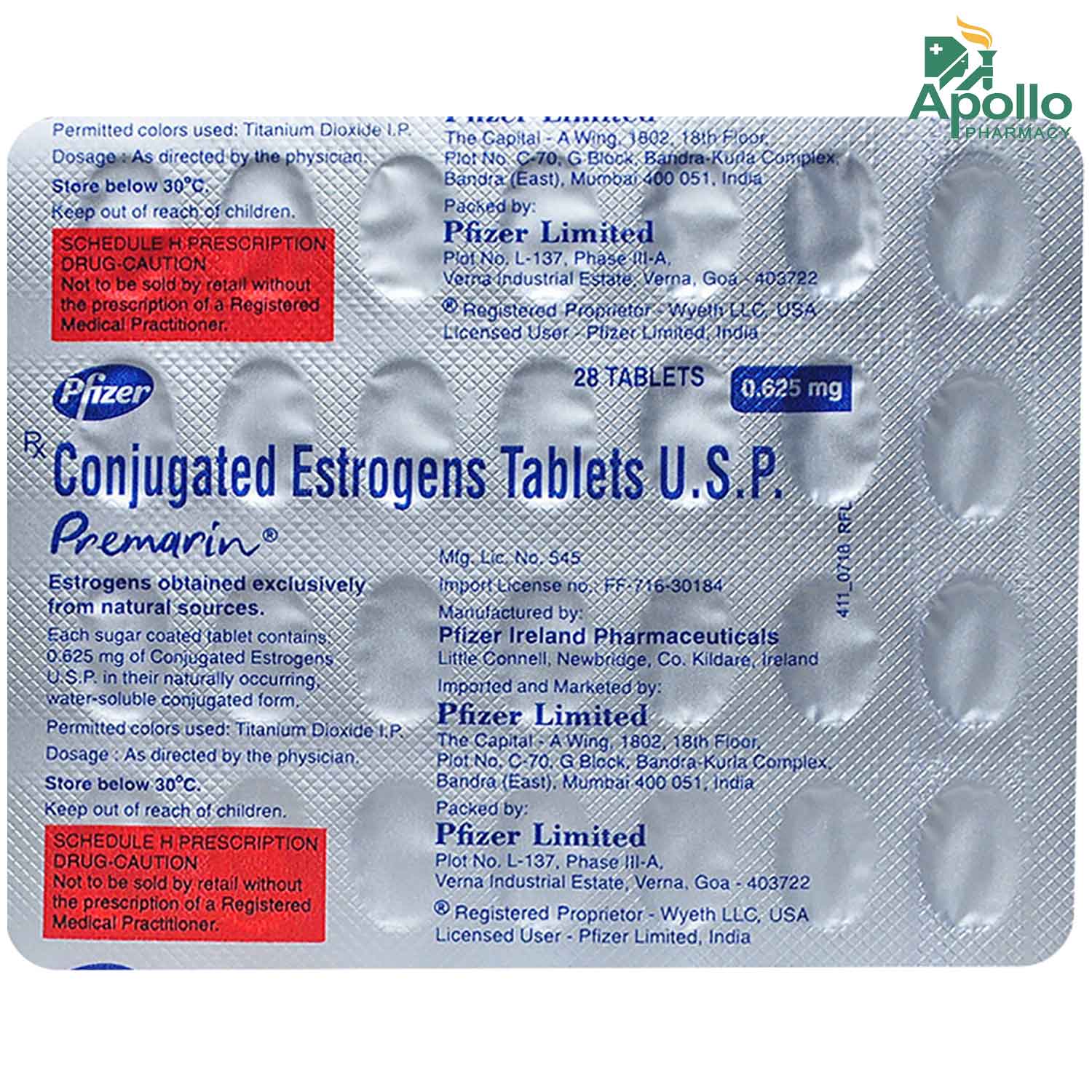 Premarin Tablet 28's Price, Uses, Side Effects, Composition Apollo