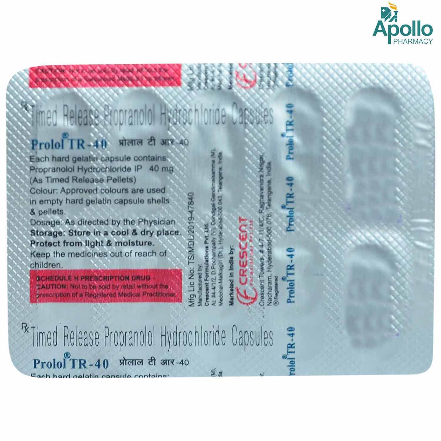 Prolol Tr 40 Capsule 10 S Price Uses Side Effects Composition Apollo Pharmacy