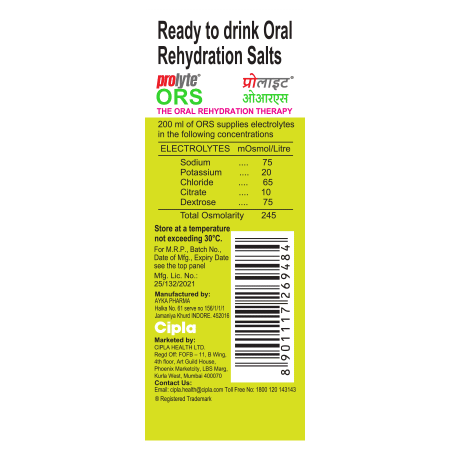 Prolyte ORS Nimbu Pani Flavour Energy Drink, 200 ml Price, Uses, Side