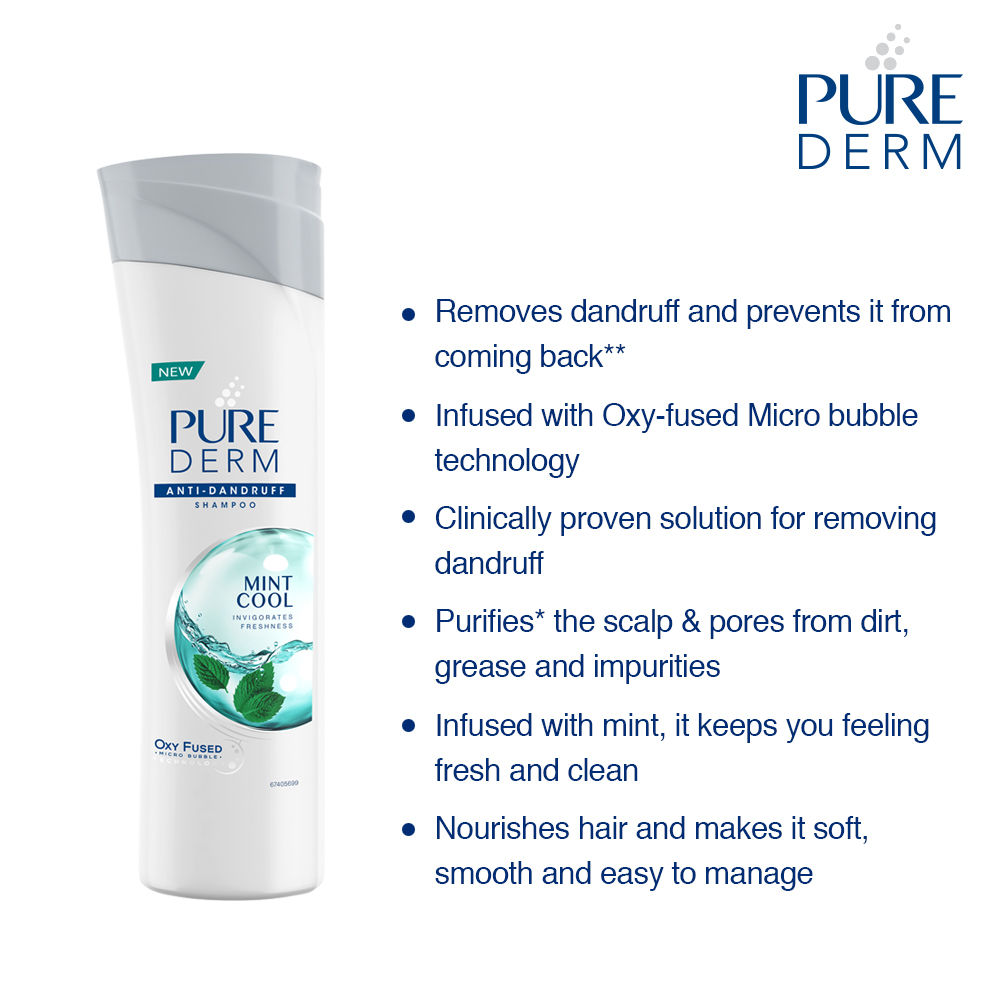 Pure Derm Mint Cool Anti-Dandruff Shampoo, 180 ml, Pack of 1 