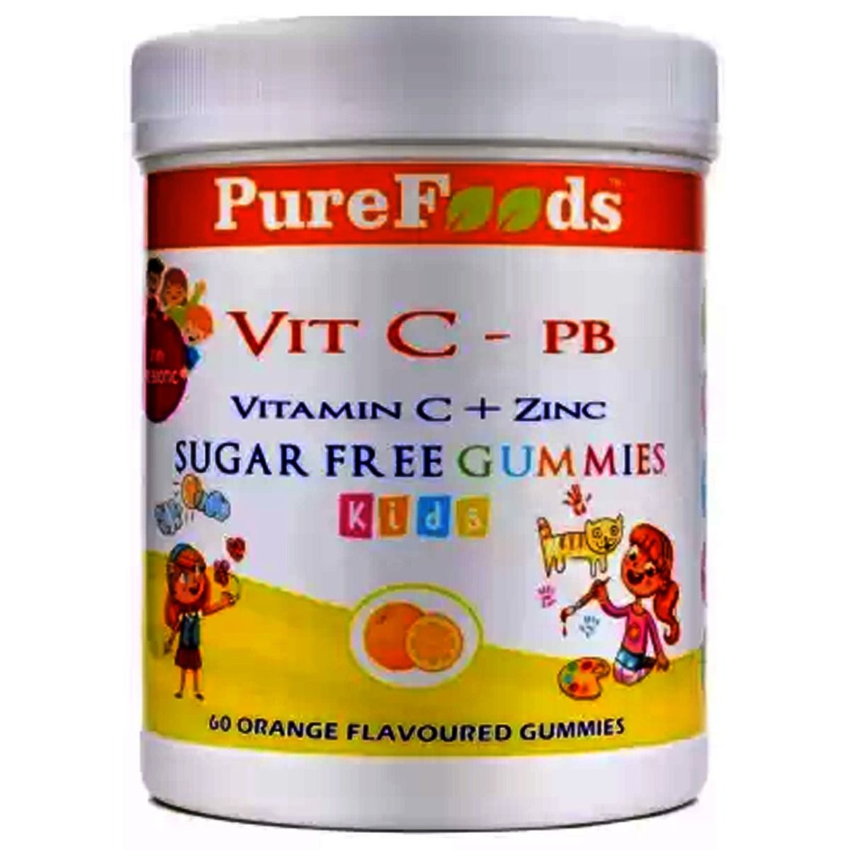 Buy Pure Foods Kids Vitamin C + Zinc Orange Flavoured Gummies, 60 Count Online
