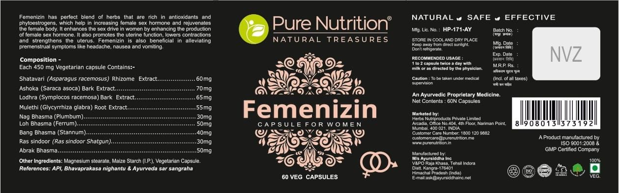 Pure Nutrition Femenizin Women, 60 Capsules, Pack of 1 