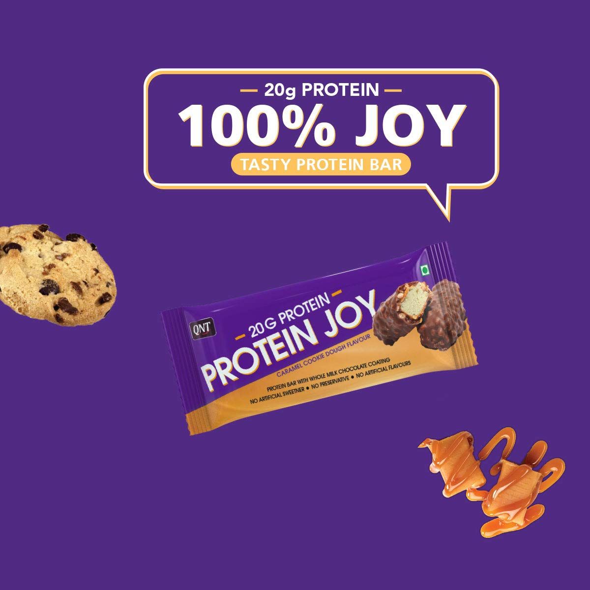 QNT Protein Joy Caramel Cookie Dough Flavour Bar, 70 gm Price, Uses