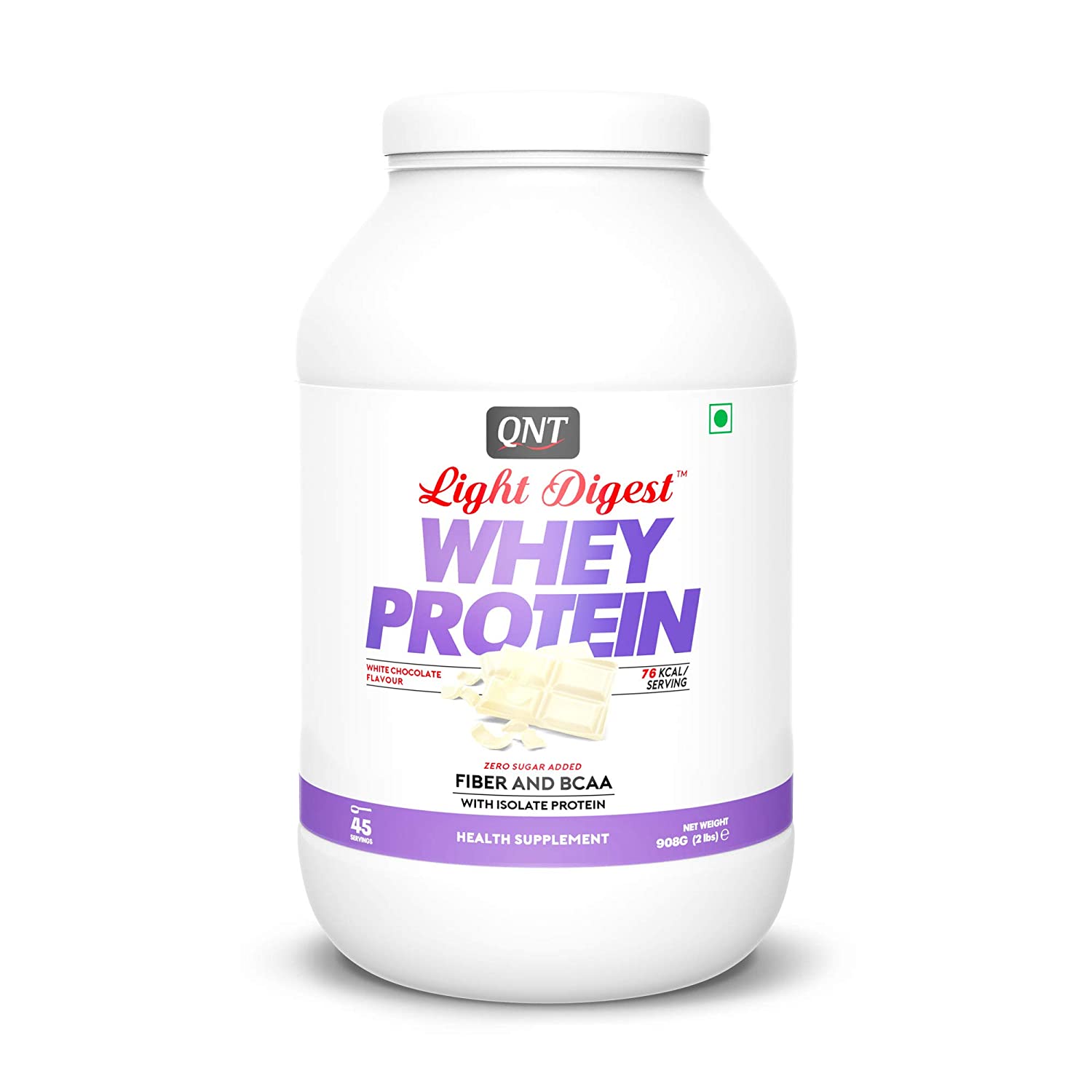 QNT Light Digest Whey Protein White Chocolate Flavour Powder, 908 gm, Pack of 1 