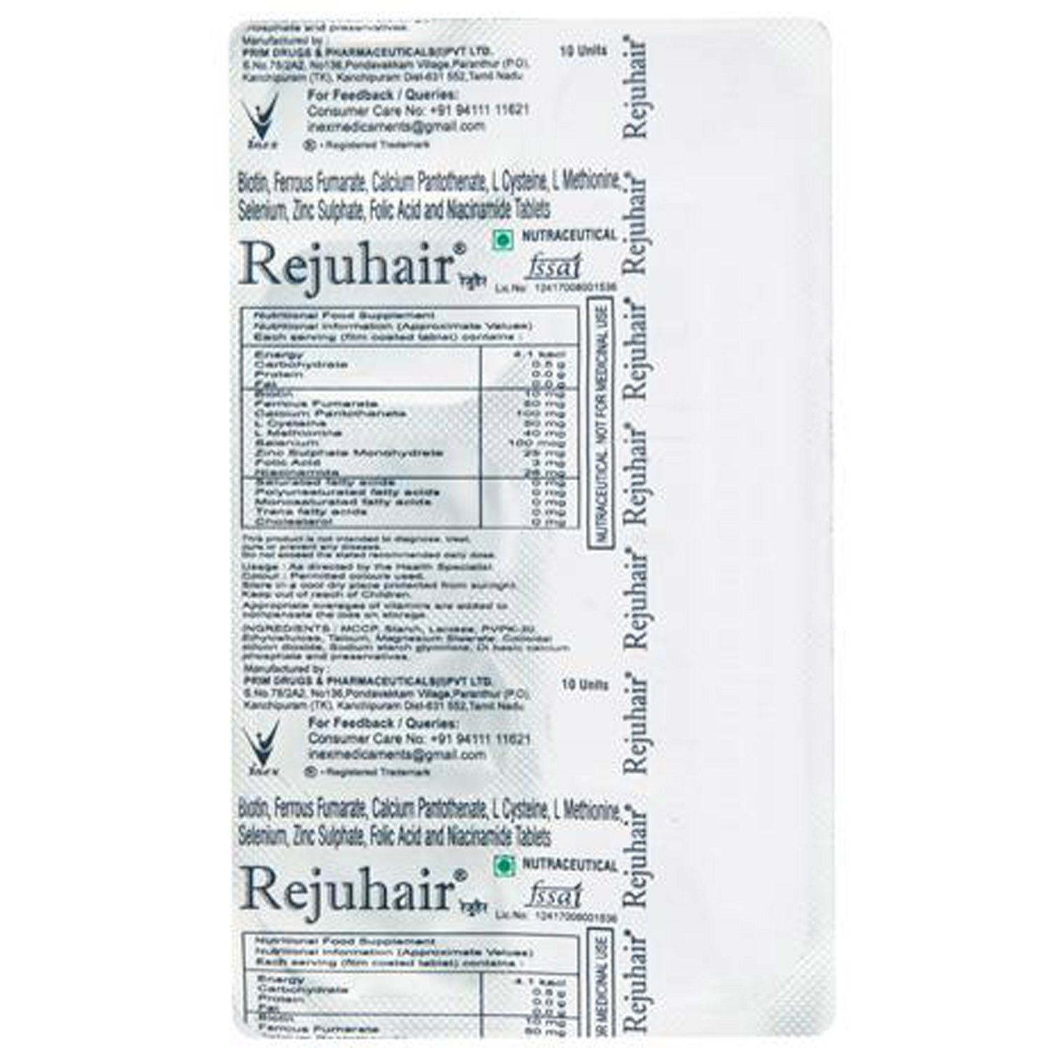 Rejuhair, 10 Tablets, Pack of 10 S
