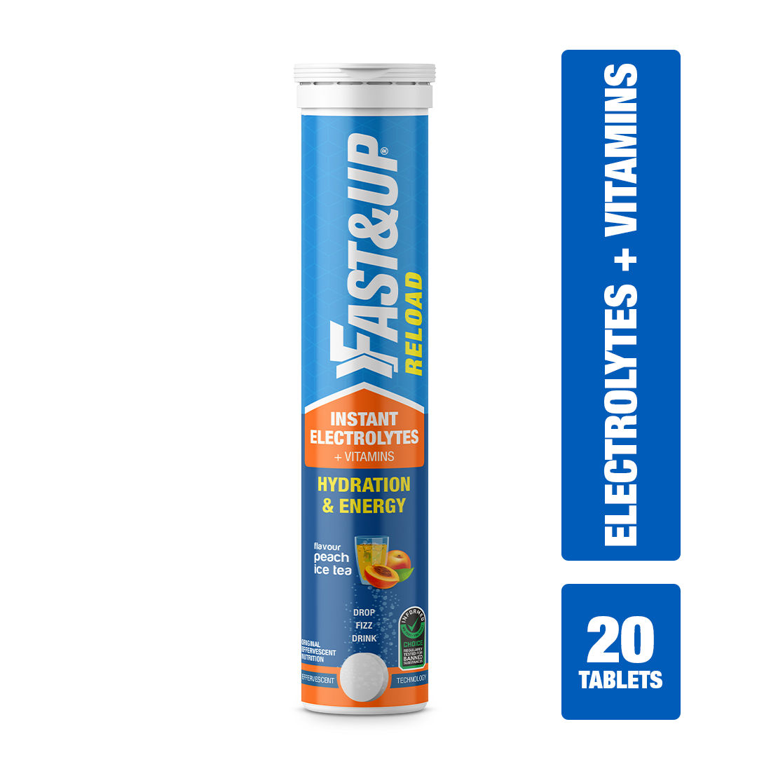 Buy Fast&Up Reload Instant Electrolytes Peach Ice Tea Flavour, 20 Effervescent Tablets Online