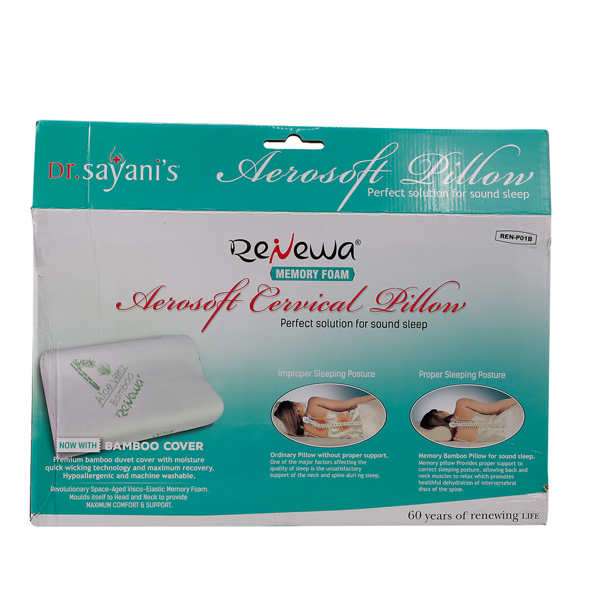 Renewa Cervical Memory Foam Gel Pillow, 1 Count, Pack of 1 