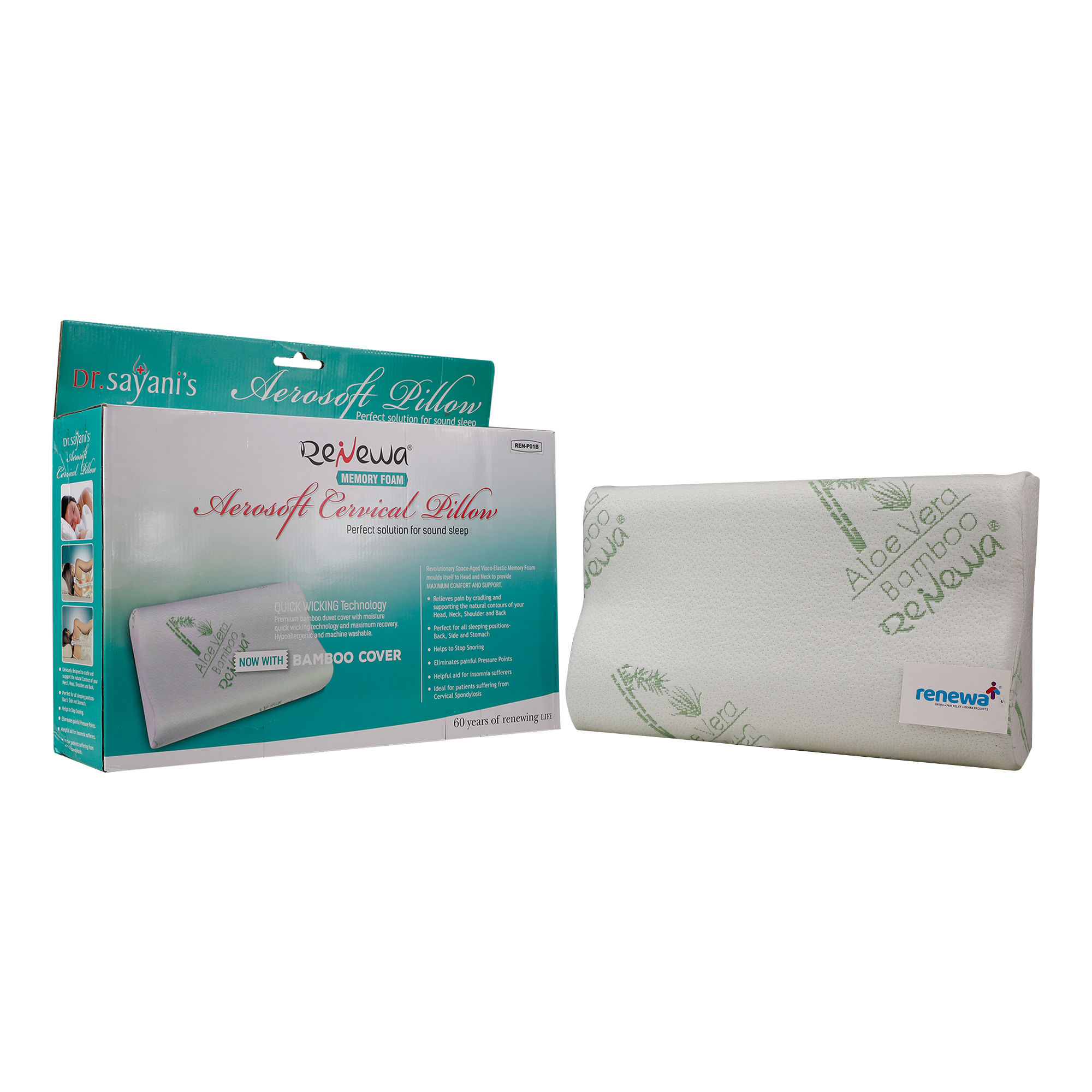 Renewa Cervical Memory Foam Gel Pillow, 1 Count, Pack of 1 